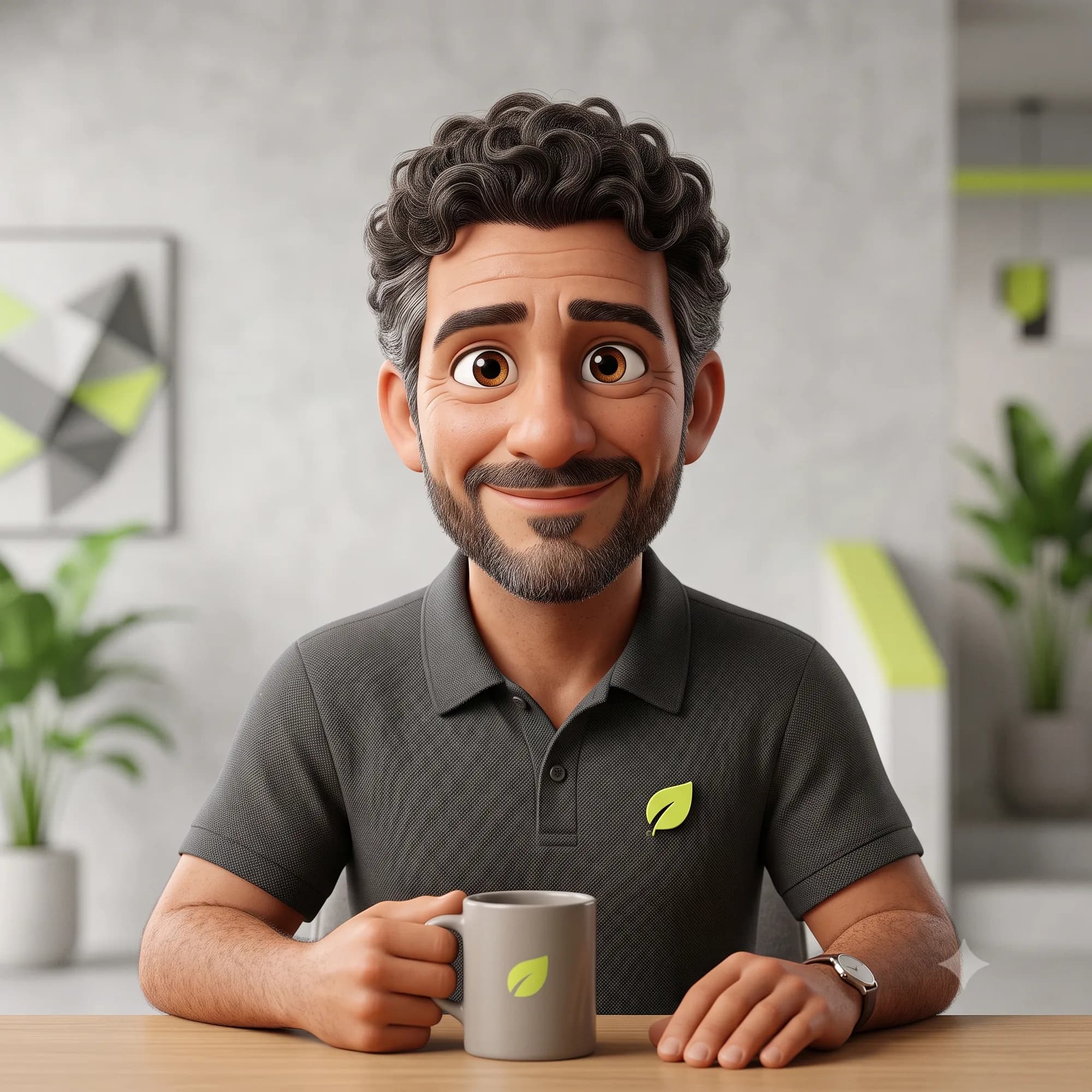 Ilustração do Victor, fundador da BASE, no ambiente de trabalho